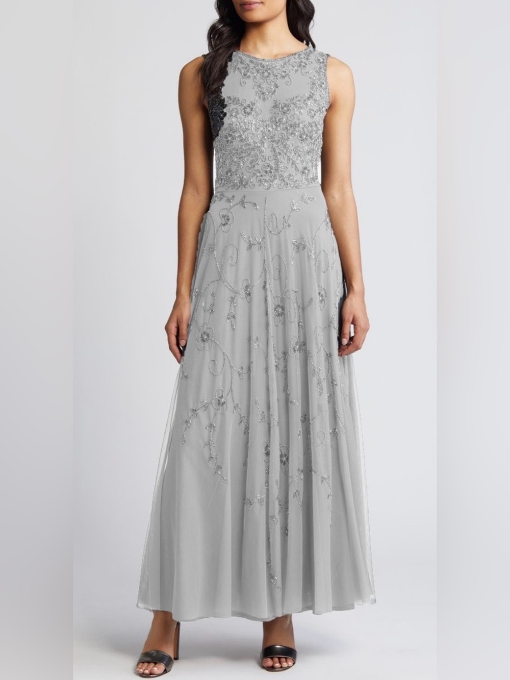 Pisarro Nights beaded mesh gown sleeveless size 10
